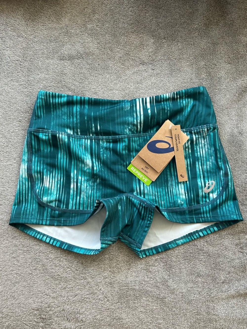 Asics Teal Patterned Athletic Shorts - Size Small